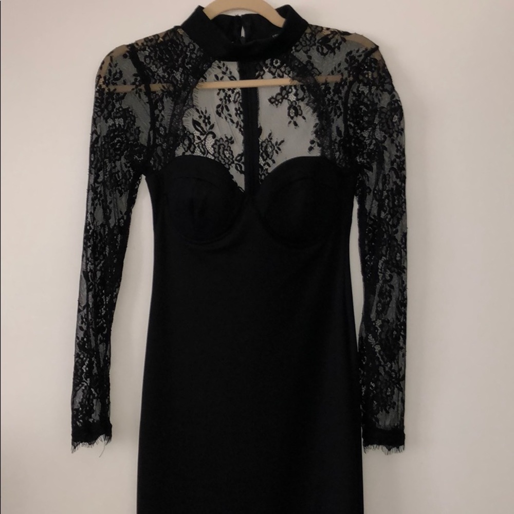 Midi black classy lace long sleeve dress
